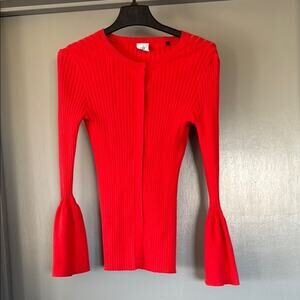 Cabi Orange Ribbed Button Front Cardigan Sweater sz S Long Sleeves Smooth Bell